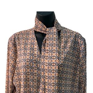 Banana Republic Geometric Print Versatile Tie Neck Scarf Long Sleeve Blouse L